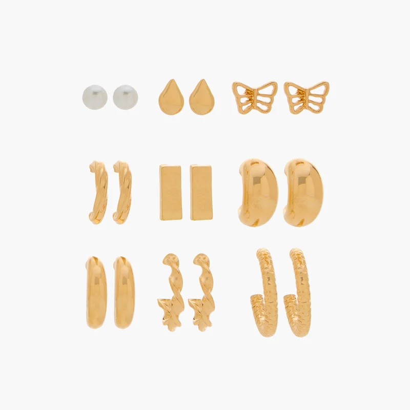 Lifestyle Gold Earrings Set of 9 for Women